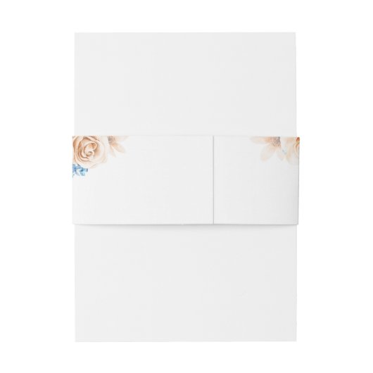 Blauw en perzik bloemen elegante bruiloft uitnodigingen wikkel (Achterkant Voorbeeld)