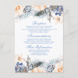 Blauw en Perzik Bloemen Wedding Informatie Gast Informatiekaartje