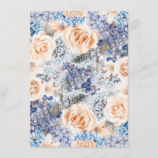 Blauw en Perzik Bloemen Wedding Informatie Gast Informatiekaartje (Achterkant)