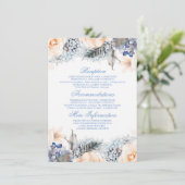 Blauw en Perzik Bloemen Wedding Informatie Gast Informatiekaartje (Staand voorkant)