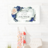 Blauw en perzik bloemige bruidsdouche spandoek (Insitu)