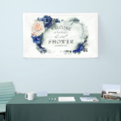 Blauw en perzik bloemige bruidsdouche spandoek (Beurs)