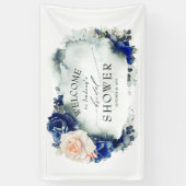 Blauw en perzik bloemige bruidsdouche spandoek (Verticaal)