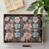 Blauw en Perzik Fantasie Bloemen Tissuepapier (Geschenk)