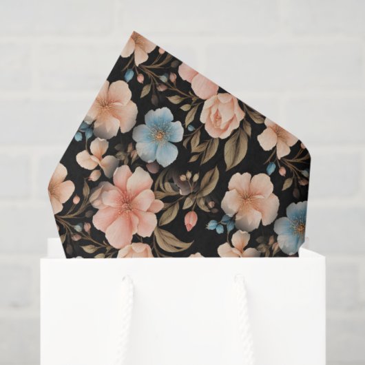 Blauw en Perzik Fantasie Bloemen Tissuepapier (Cadeauzakje)