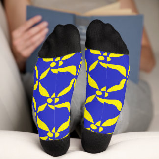 Blauw en perzik geometrisch bloemenpatroon sokken