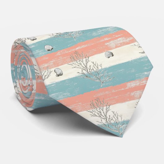 Blauw en perzik gestreepte das met distressed-effe (Opgerold)