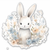 Blauw en Perzik Konijn Wildbloemen Sticker (Voorkant)