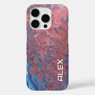 Blauw en Perzik Paint Swirl – Zacht Abstract Patro iPhone 16 Pro Hoesje