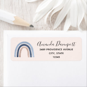 Blauw en Perzik Regenboog Boho Design Adres Etiket