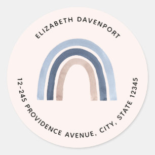 Blauw en Perzik Regenboog Boho Design Adres Ronde Sticker