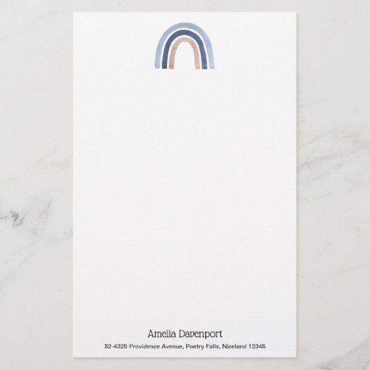 Blauw en Perzik Regenboog Boho Design Briefpapier (Voorkant)