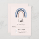 Blauw en Perzik Regenboog Boho Design Bruiloft RSVP Kaartje (Voorkant / Achterkant)