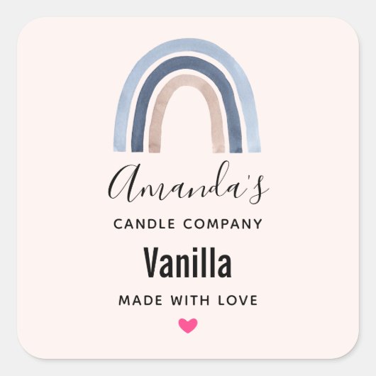 Blauw en Perzik Regenboog Boho Design Candle Busin Vierkante Sticker (Voorkant)