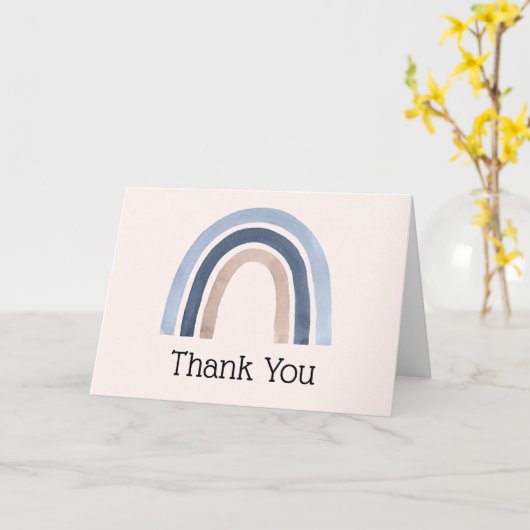Blauw en Perzik Regenboog Boho Design Dank u Kaart (Gele Bloem)