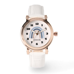 Blauw en Perzik Regenboog Boho Design Horloge