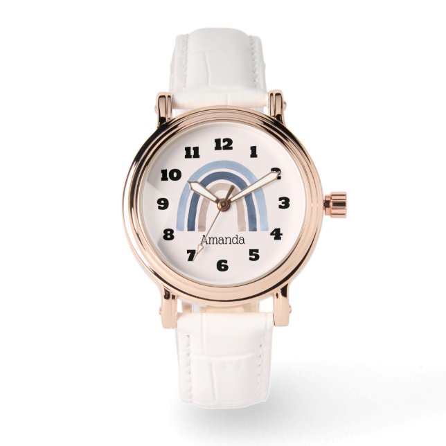 Blauw en Perzik Regenboog Boho Design Horloge (Voorkant)