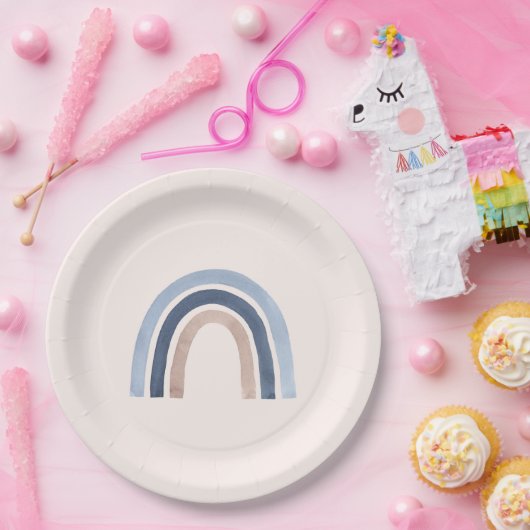 Blauw en Perzik Regenboog Boho Design Papieren Bordje (Feest)