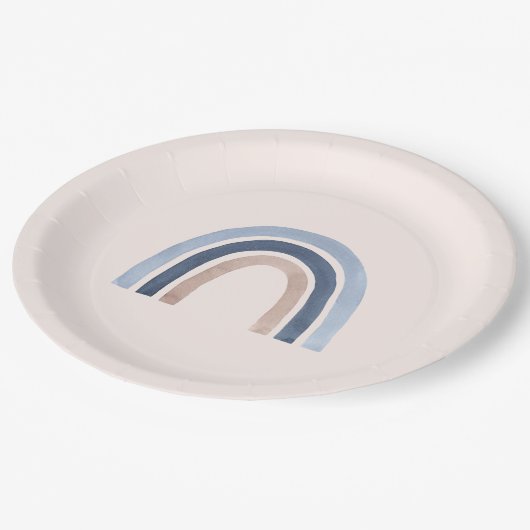 Blauw en Perzik Regenboog Boho Design Papieren Bordje (Gekanteld)