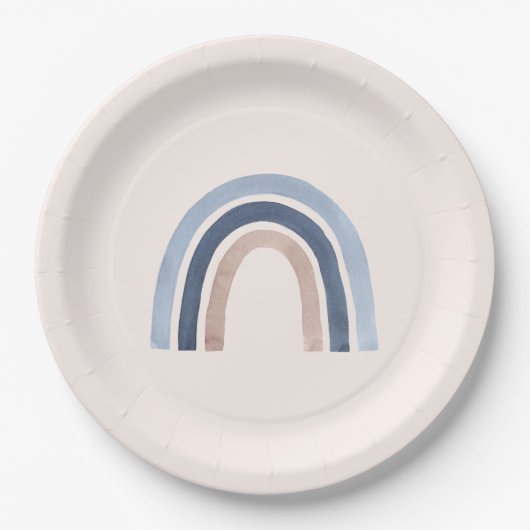 Blauw en Perzik Regenboog Boho Design Papieren Bordje (Voorkant)