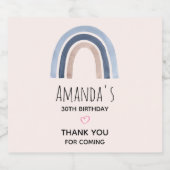 Blauw en Perzik Regenboog Boho Design Party Sparkling Wijnetiket (Enkel label)