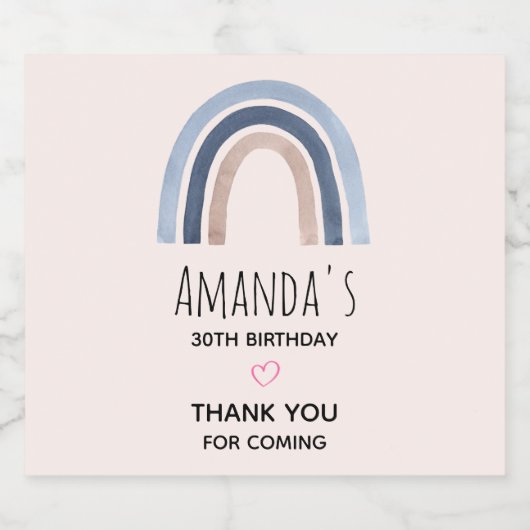 Blauw en Perzik Regenboog Boho Design Party Sparkling Wijnetiket (Enkel label)