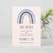 Blauw en Perzik Regenboog Boho Design Save The Date (Staand voorkant)