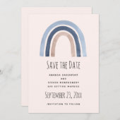 Blauw en Perzik Regenboog Boho Design Save The Date (Voorkant / Achterkant)