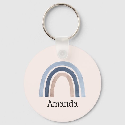 Blauw en Perzik Regenboog Boho Design Sleutelhanger (Voorkant)