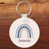 Blauw en Perzik Regenboog Boho Design Sleutelhanger (Voorkant)