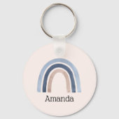 Blauw en Perzik Regenboog Boho Design Sleutelhanger (Achterkant)
