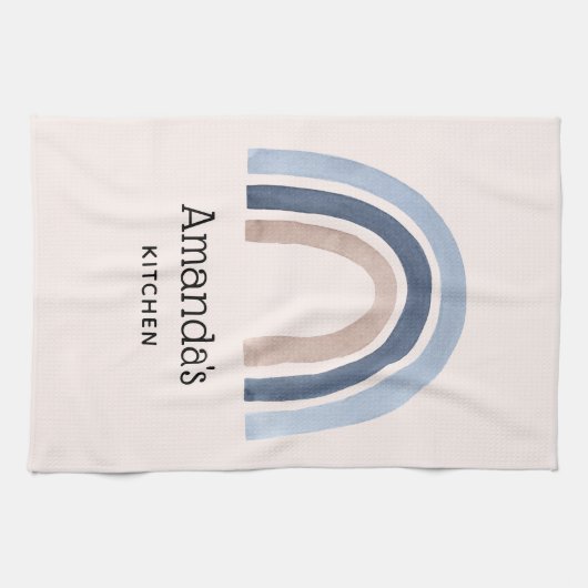 Blauw en Perzik Regenboog Boho Design Theedoek (Horizontaal)