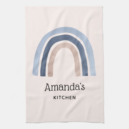 Blauw en Perzik Regenboog Boho Design Theedoek (Verticaal)