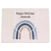 Blauw en Perzik Regenboog Boho Design Verjaardag Groot Cadeauzakje (Voorkant)