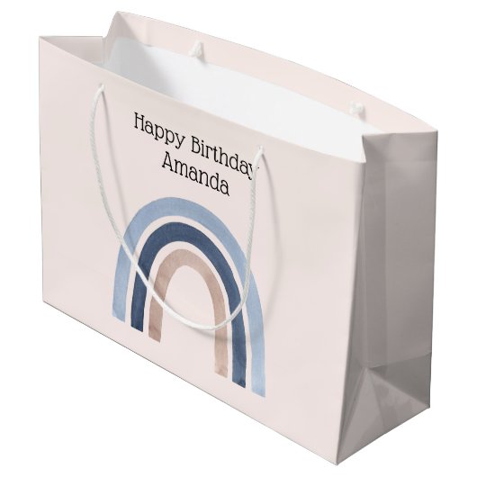 Blauw en Perzik Regenboog Boho Design Verjaardag Groot Cadeauzakje (Achterkant Gekanteld)