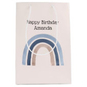 Blauw en Perzik Regenboog Boho Design Verjaardag Medium Cadeauzakje (Voorkant)