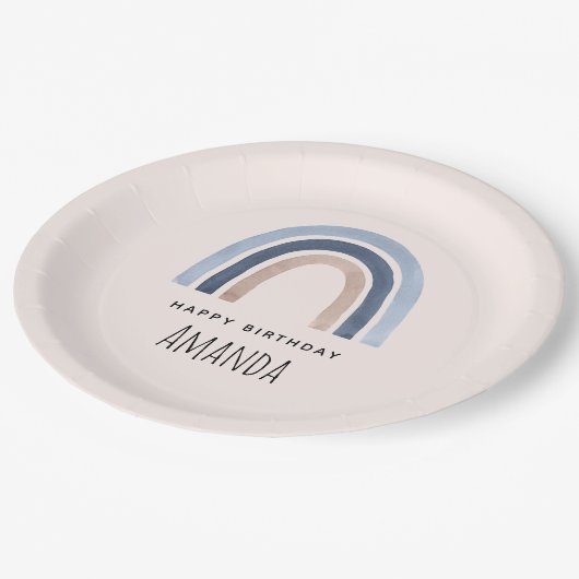 Blauw en Perzik Regenboog Boho Design Verjaardag Papieren Bordje (Gekanteld)