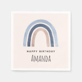 Blauw en Perzik Regenboog Boho Design Verjaardag Servet (Voorkant)