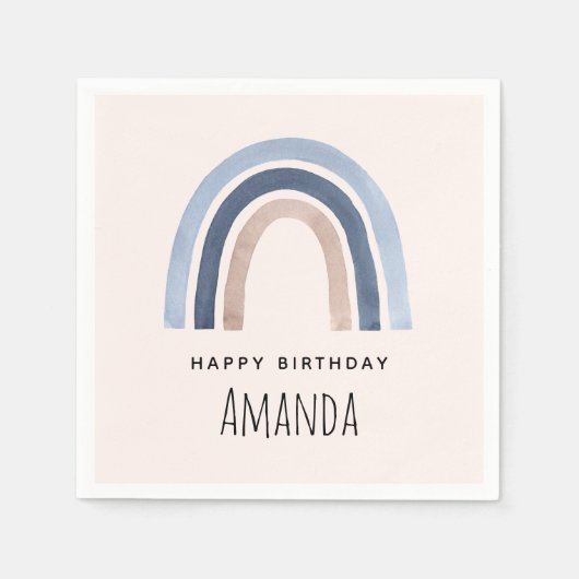 Blauw en Perzik Regenboog Boho Design Verjaardag Servet (Voorkant)