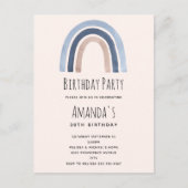 Blauw en Perzik Regenboog Boho Design Verjaardag Uitnodiging Briefkaart (Voorkant)