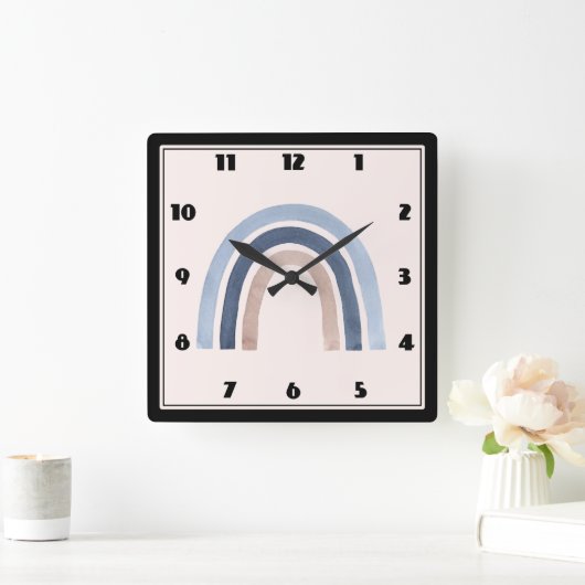 Blauw en Perzik Regenboog Boho Design Vierkante Klok (Huis)