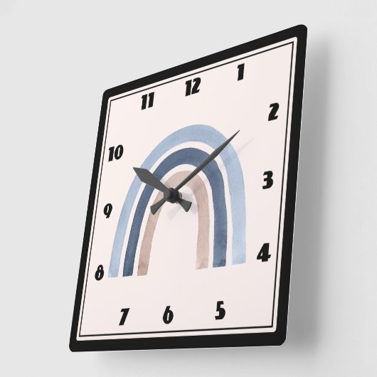 Blauw en Perzik Regenboog Boho Design Vierkante Klok (Hoek)