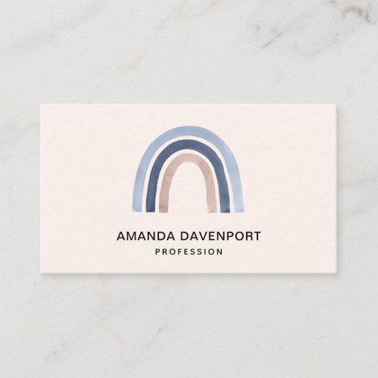 Blauw en Perzik Regenboog Boho Design Visitekaartje (Voorkant)