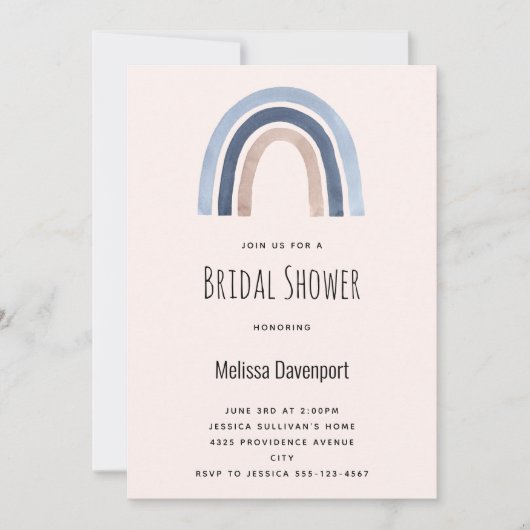 Blauw en Perzik Regenboog Boho Design Vrijgezellen Kaart (Voorkant)