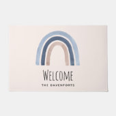 Blauw en Perzik Regenboog Boho Design Welkom Deurmat (Voorkant)