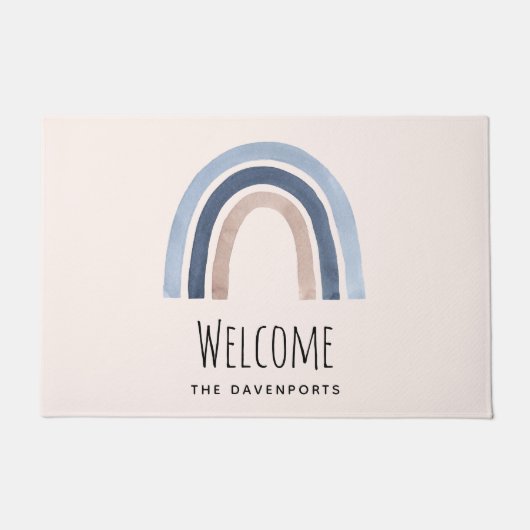 Blauw en Perzik Regenboog Boho Design Welkom Deurmat (Voorkant)