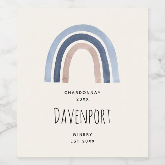 Blauw en Perzik Regenboog Boho Design Wijn Maken Wijn Etiket (Enkel label)