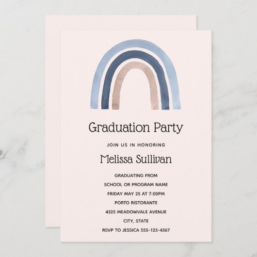 Blauw en perzik regenboog boho ontwerp afstuderen kaart (Voorkant / Achterkant)
