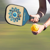 Blauw en perzik Retro veren Mandala Monogram Pickleball Paddle