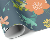 Blauw en Perzik Tuin Bloemen Design Cadeaupapier (Rol Hoek)
